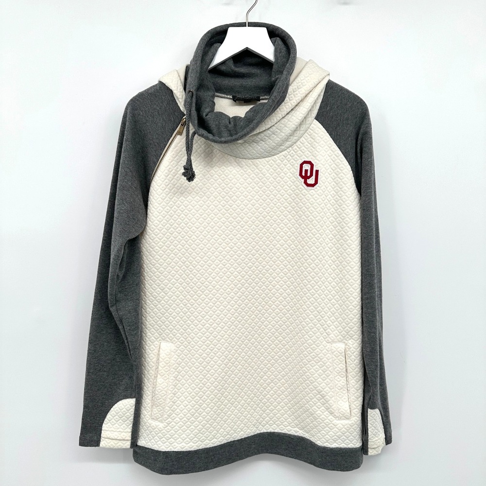 Oklahoma Sooners Quilted Sweatshirt Size‎ Medium Hooded Jacquard Pullover OU